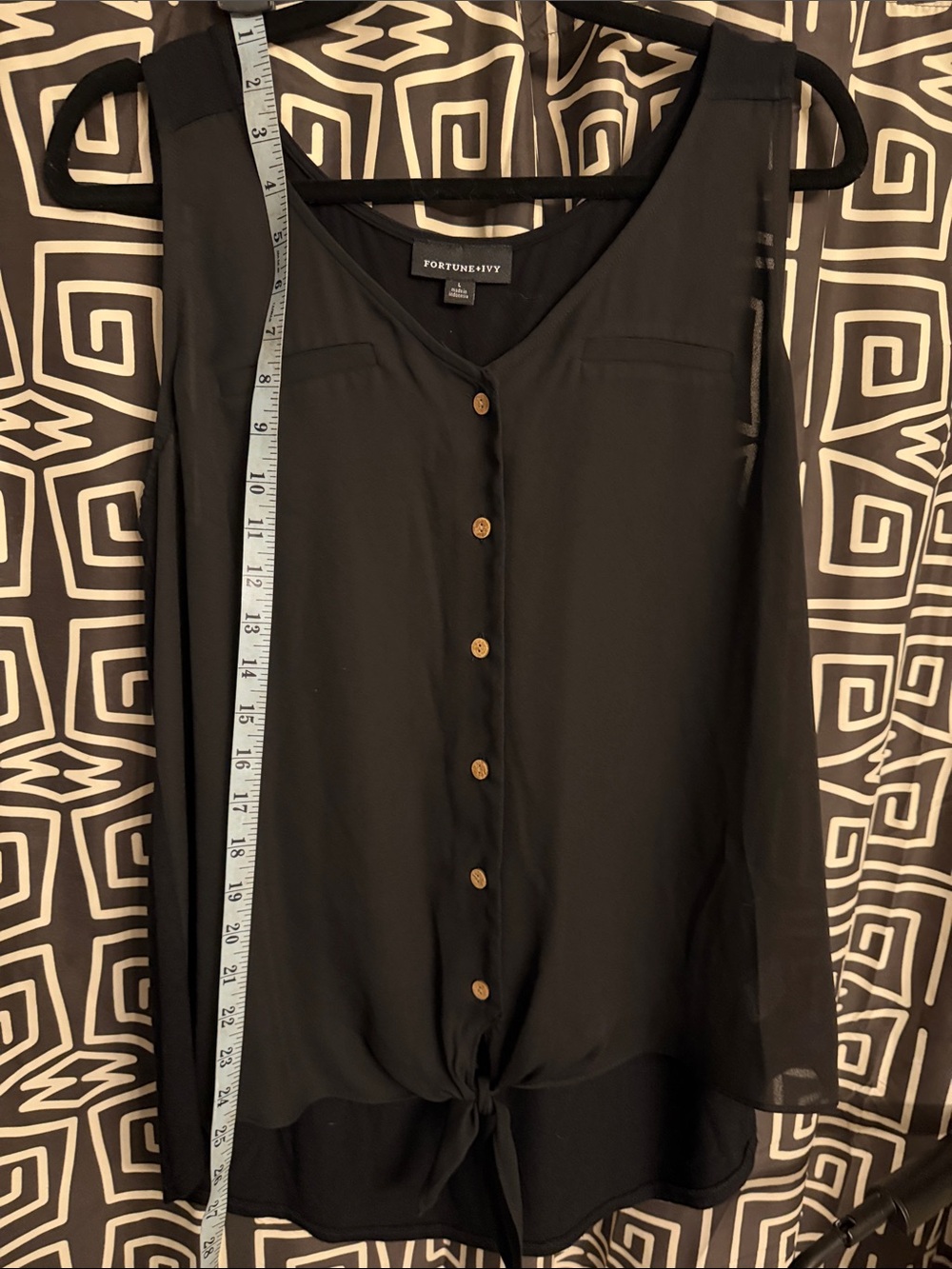 Fortune + Ivy Black Button-Front Tie-Hem Camisole